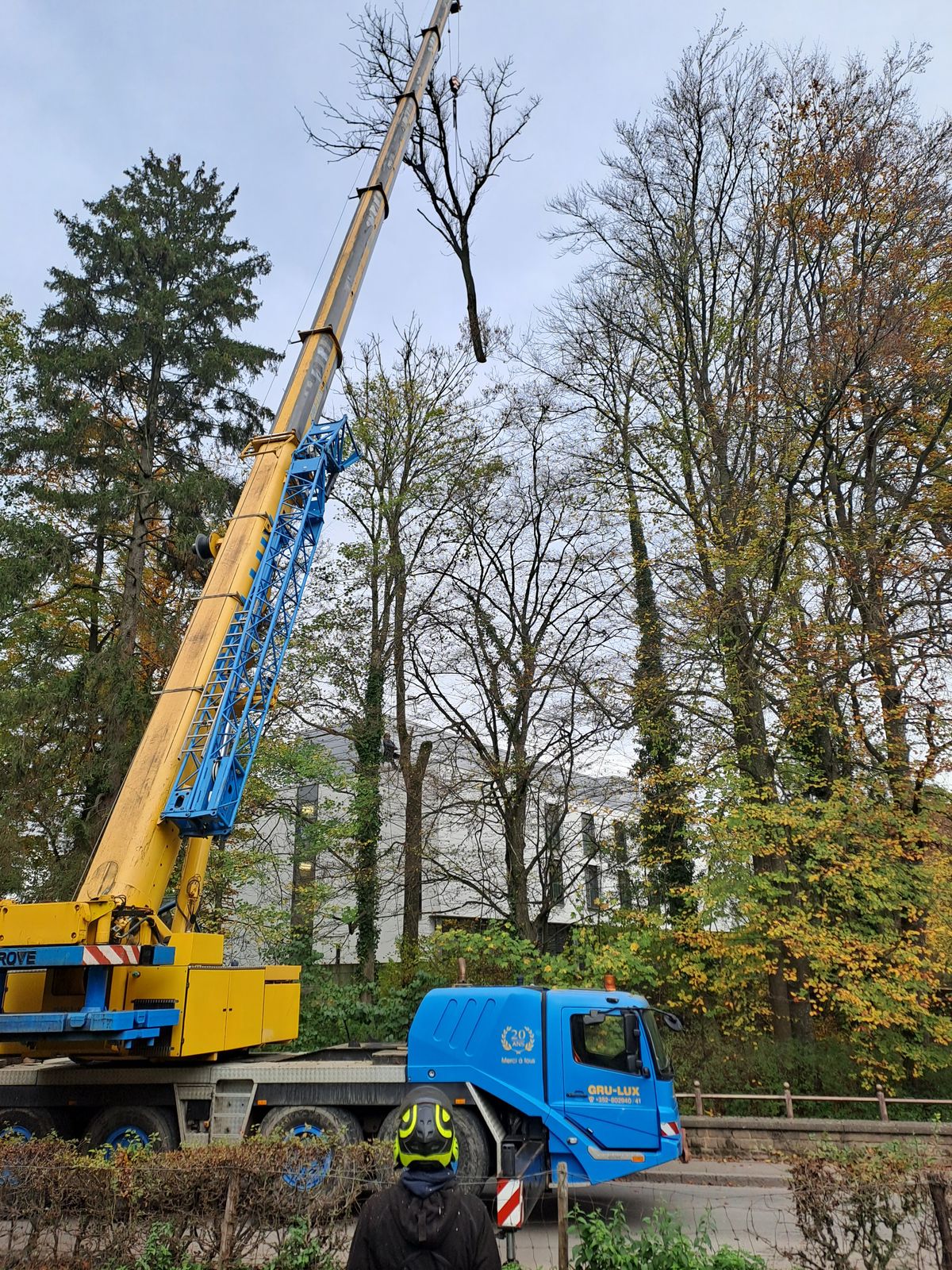 Démontage par grutage — pièce levée par la grue